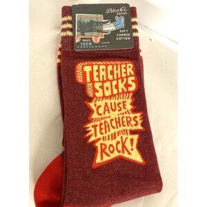Blue Q Men's Crew Socks Teacher Socks Cause Teachers Rock Maroon‎ Size 7-12 NWT